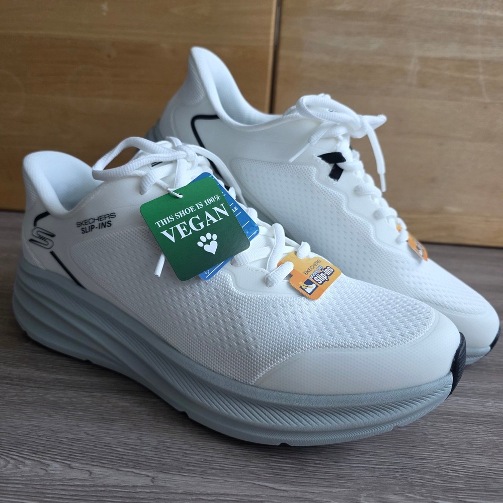 Skechers Slip-ins Bobs Sport Skillz Mens 13 White Gray Vegan Sneakers 118431/WGY